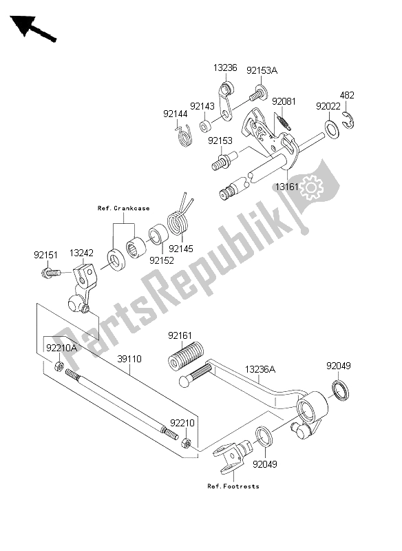 All parts for the Gear Change Mechanism of the Kawasaki Z 1000 ABS 2009