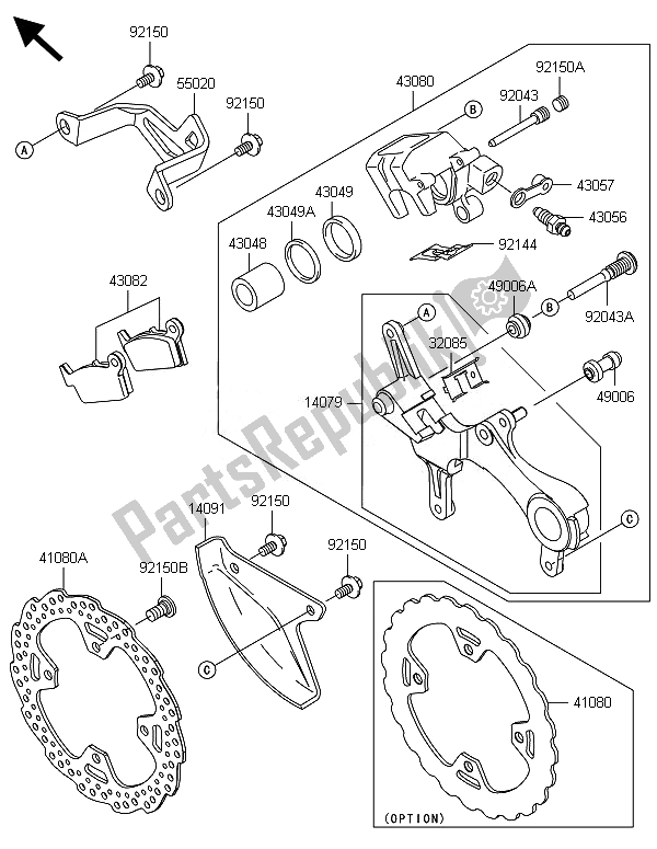 Alle onderdelen voor de Achterrem van de Kawasaki KX 450F 2014