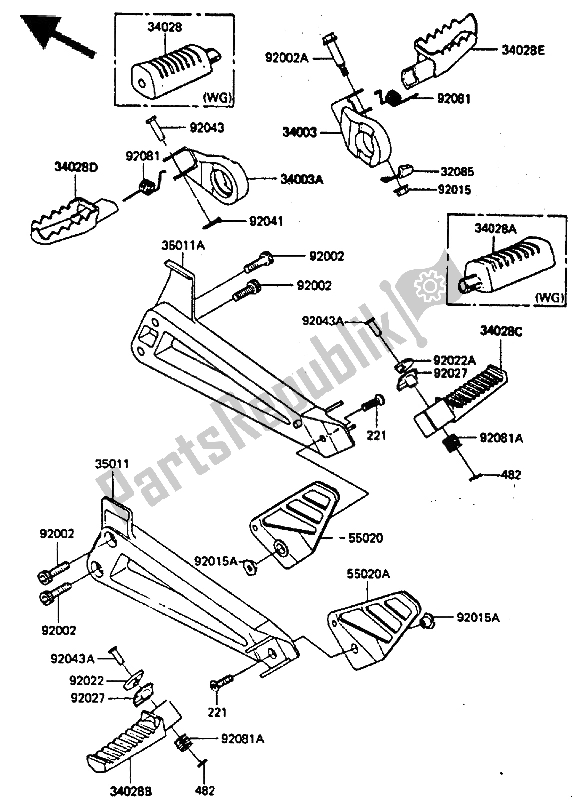 All parts for the Step of the Kawasaki KLR 600 1985