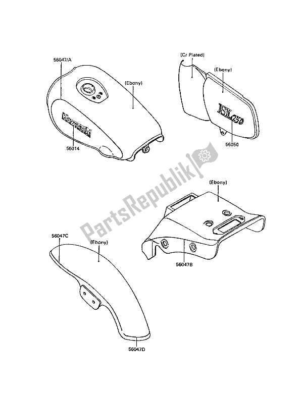 Alle onderdelen voor de Stickers van de Kawasaki EL 250 1989