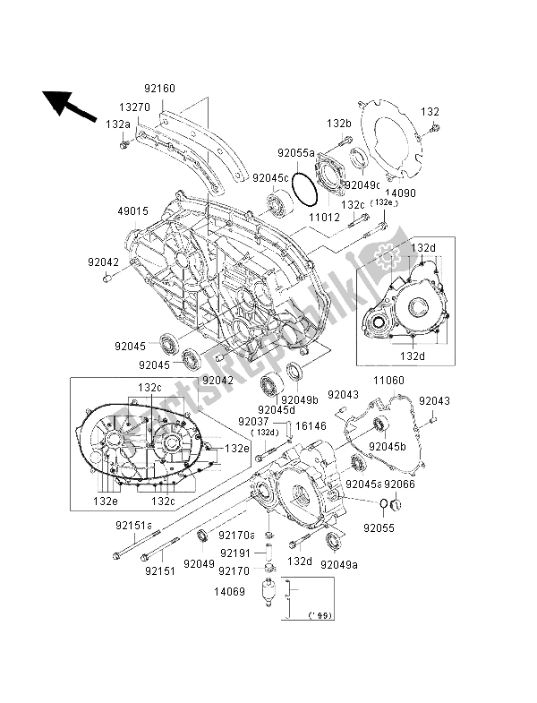 All parts for the Engine Cover of the Kawasaki KVF 400 2002