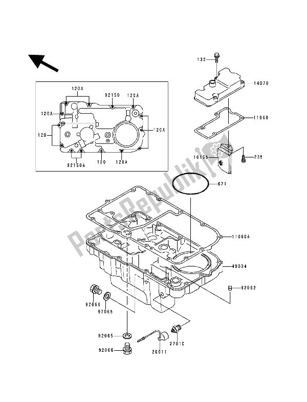 Tutte le parti per il Coperchio Sfiato E Coppa Dell'olio del Kawasaki Zephyr 1100 1993