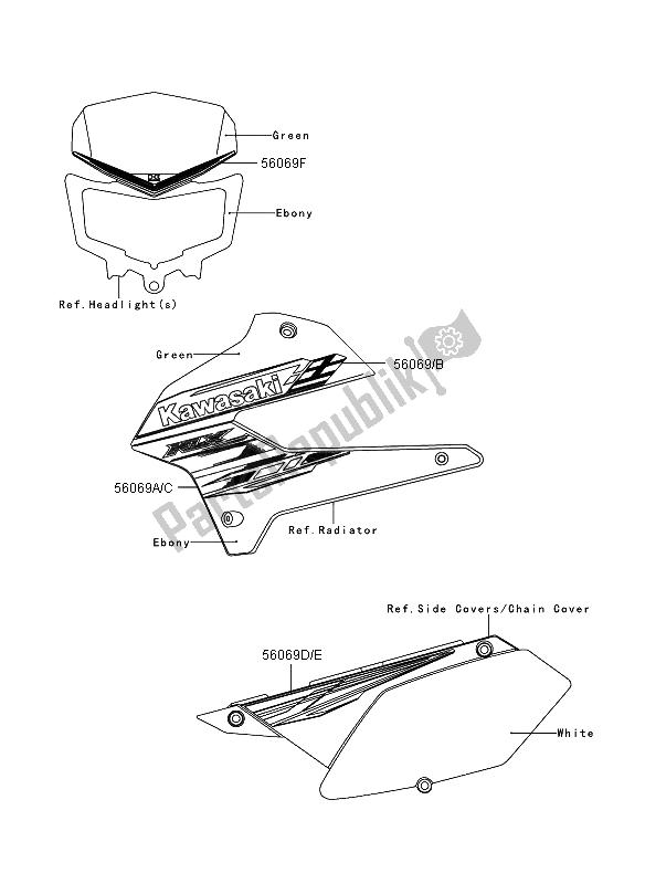 All parts for the Decals of the Kawasaki KLX 250 2013