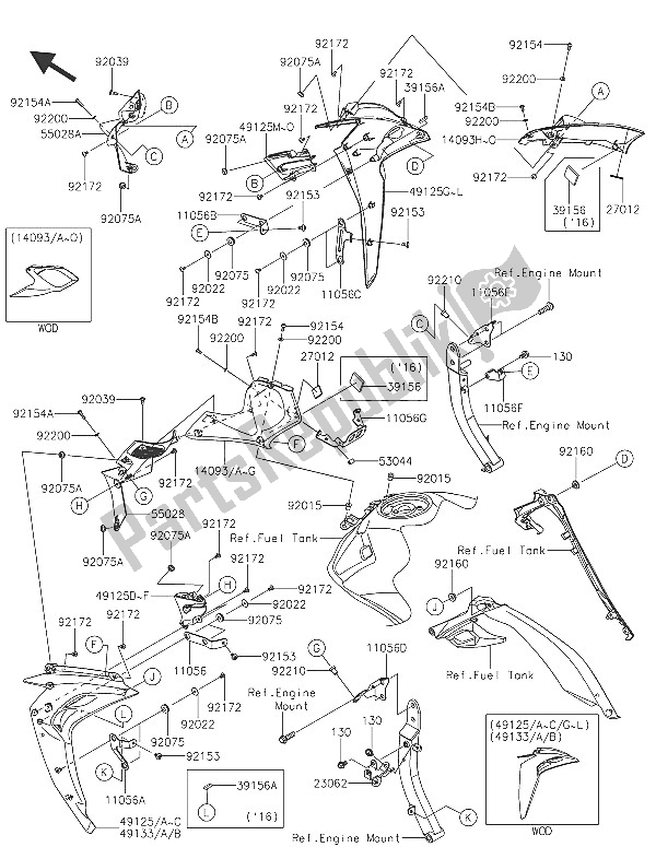 Toutes les pièces pour le Capot (centre) du Kawasaki Z 1000 ABS 2016