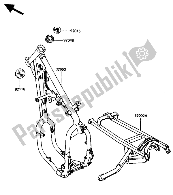 All parts for the Frame of the Kawasaki KX 125 1987