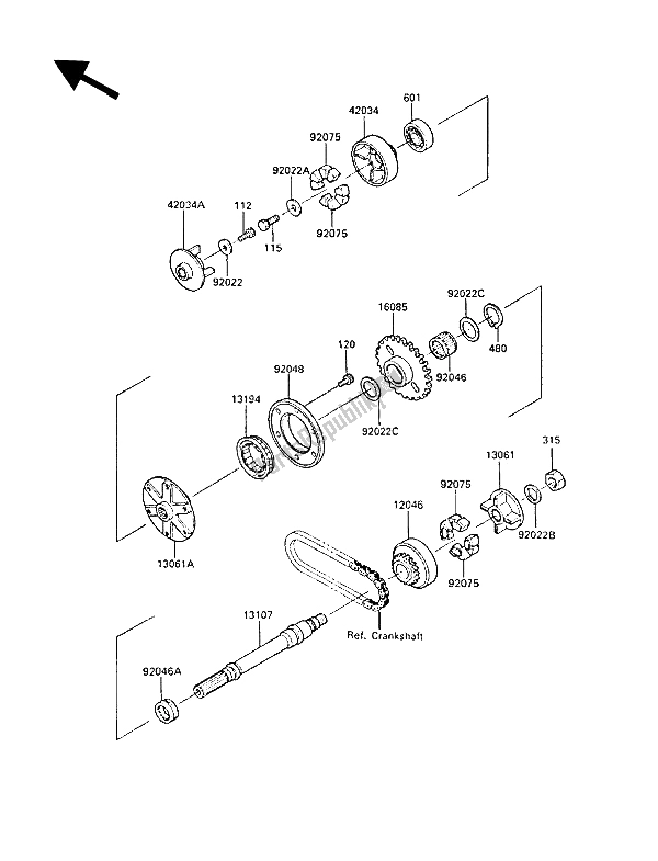 All parts for the Generator Shaft of the Kawasaki ZL 1000 1987