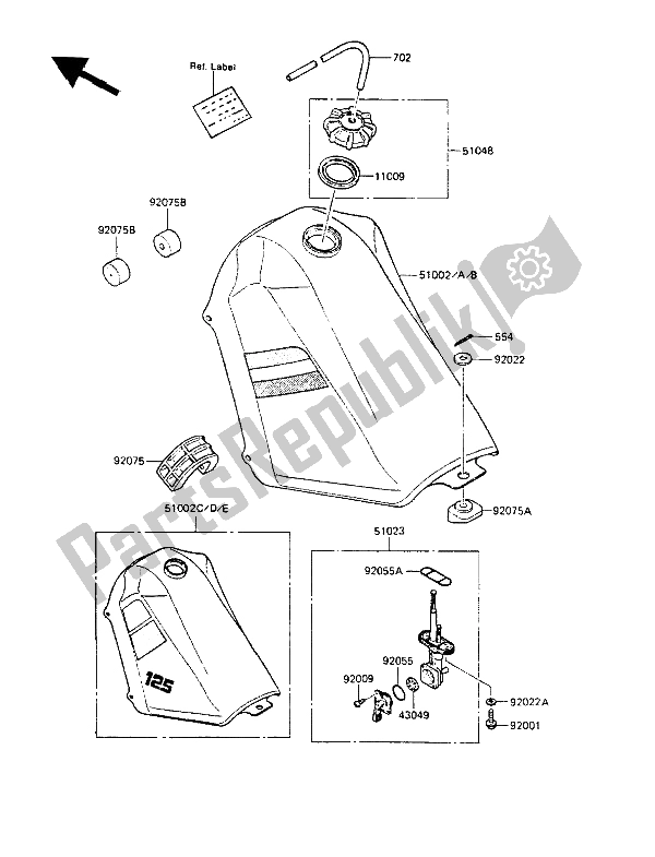 Alle onderdelen voor de Benzinetank van de Kawasaki KMX 125 1986
