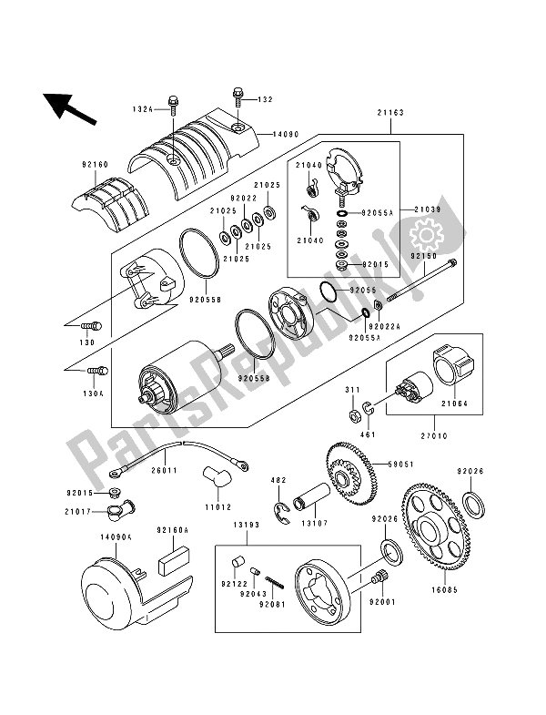 All parts for the Starter Motor of the Kawasaki Zephyr 550 1992