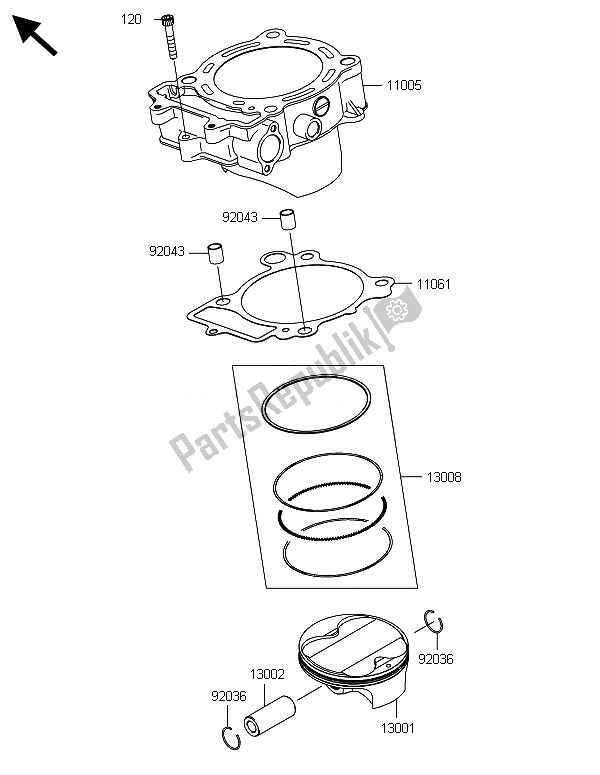 Alle onderdelen voor de Cilinder & Zuiger (s) van de Kawasaki KX 450F 2014