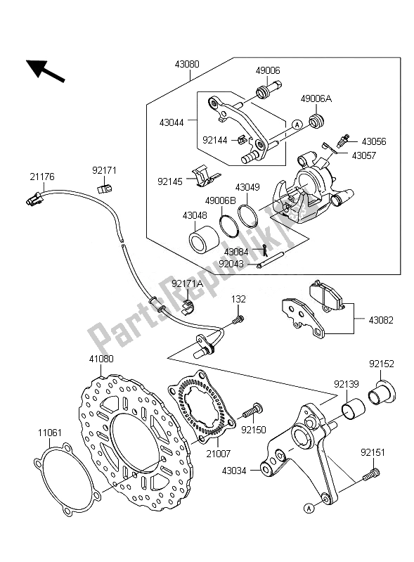 All parts for the Rear Brake of the Kawasaki Z 1000 ABS 2010