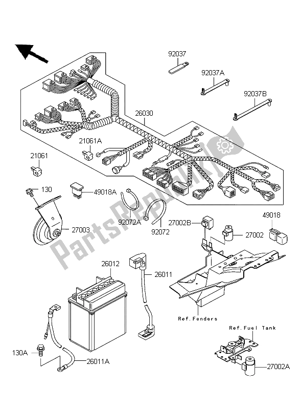 Alle onderdelen voor de Chassis Elektrische Apparatuur van de Kawasaki ER 5 500 2004