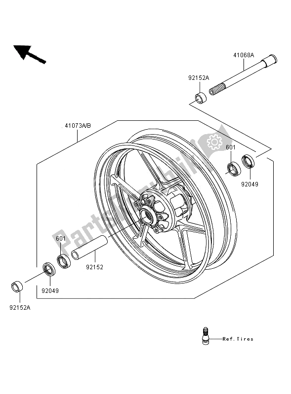 All parts for the Front Hub of the Kawasaki ER 6F 650 2007