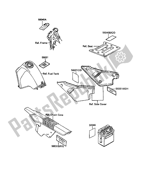 Todas las partes para Etiquetas de Kawasaki KLR 650 1989