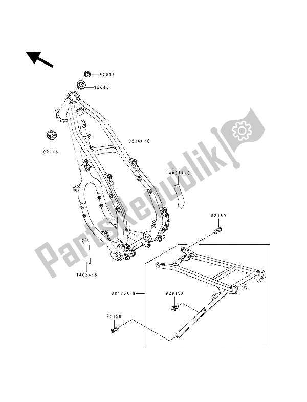 Tutte le parti per il Telaio del Kawasaki KX 250 1991