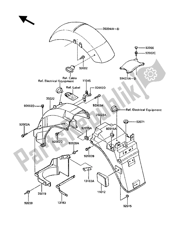 All parts for the Fenders of the Kawasaki 1000 GTR 1987