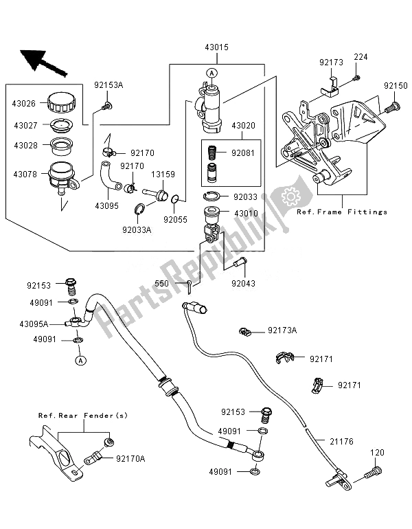 All parts for the Rear Master Cylinder of the Kawasaki Ninja ZX 10R 1000 2011