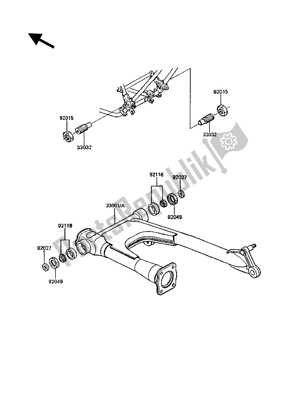 All parts for the Swingarm of the Kawasaki GT 550 1986