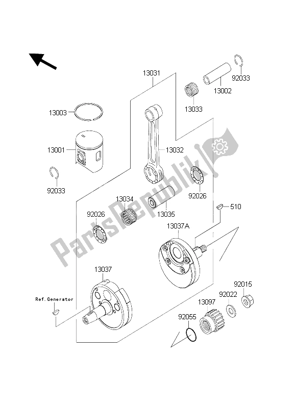 All parts for the Crankshaft & Piston(s) of the Kawasaki KX 125 2004