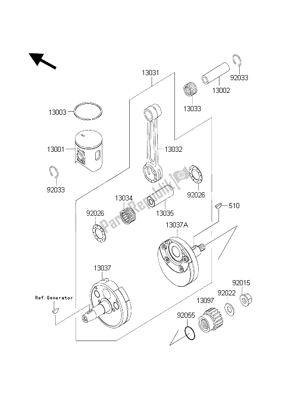 All parts for the Crankshaft & Piston(s) of the Kawasaki KX 125 2004