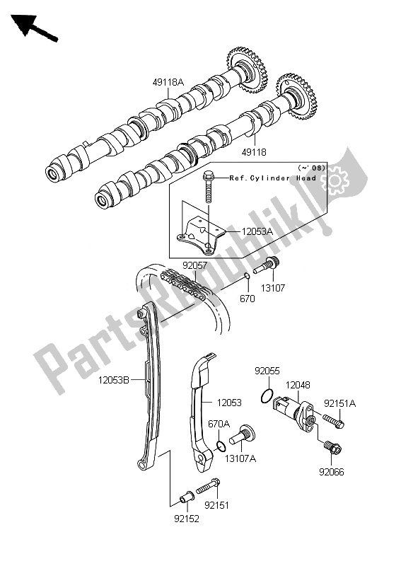 All parts for the Camshaft & Tensioner of the Kawasaki Z 750 2007