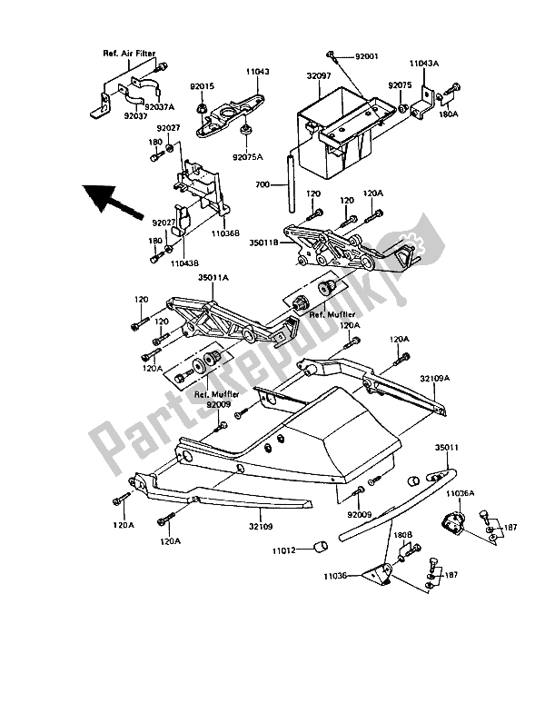 All parts for the Battery Case of the Kawasaki GPZ 550 1986