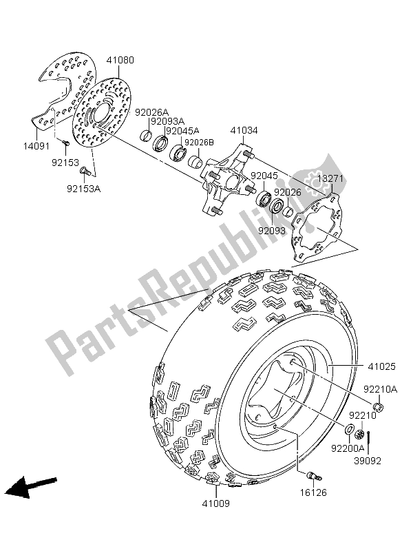 All parts for the Front Hub of the Kawasaki KFX 400 2004