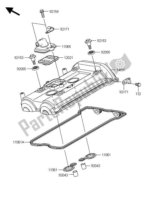 All parts for the Cylinder Head Cover of the Kawasaki ER 6N ABS 650 2014