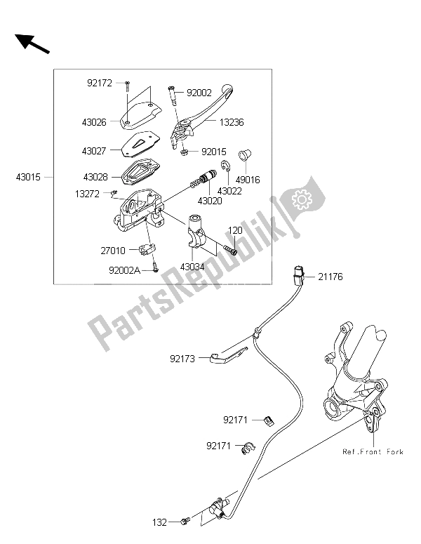 All parts for the Front Master Cylinder of the Kawasaki Z 800 ABS 2015