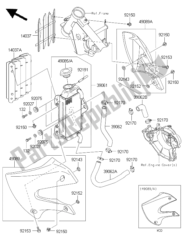 Tutte le parti per il Termosifone del Kawasaki KX 65 2015