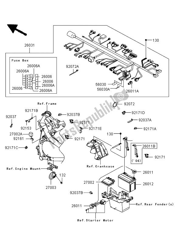 Toutes les pièces pour le Châssis équipement électrique du Kawasaki ER 6N 650 2006