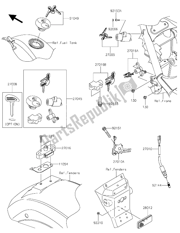 All parts for the Ignition Switch of the Kawasaki VN 900 Custom 2015