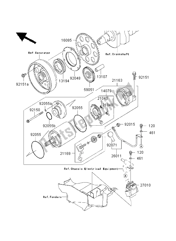 All parts for the Starter Motor of the Kawasaki Ninja ZX 9R 900 2003