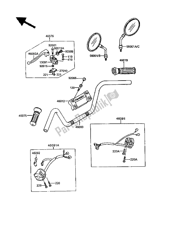 All parts for the Handlebar of the Kawasaki VN 750 Twin 1994