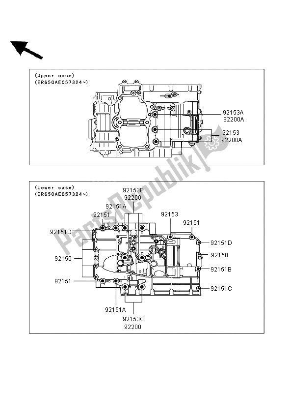 All parts for the Crankcase Bolt Pattern of the Kawasaki ER 6F 650 2008