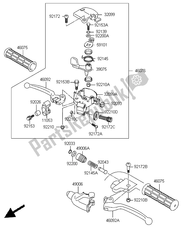 Alle onderdelen voor de Hendel van de Kawasaki KFX 50 2006