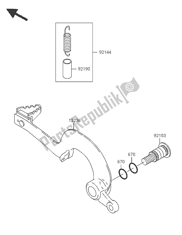 All parts for the Brake Pedal of the Kawasaki KX 125 2005