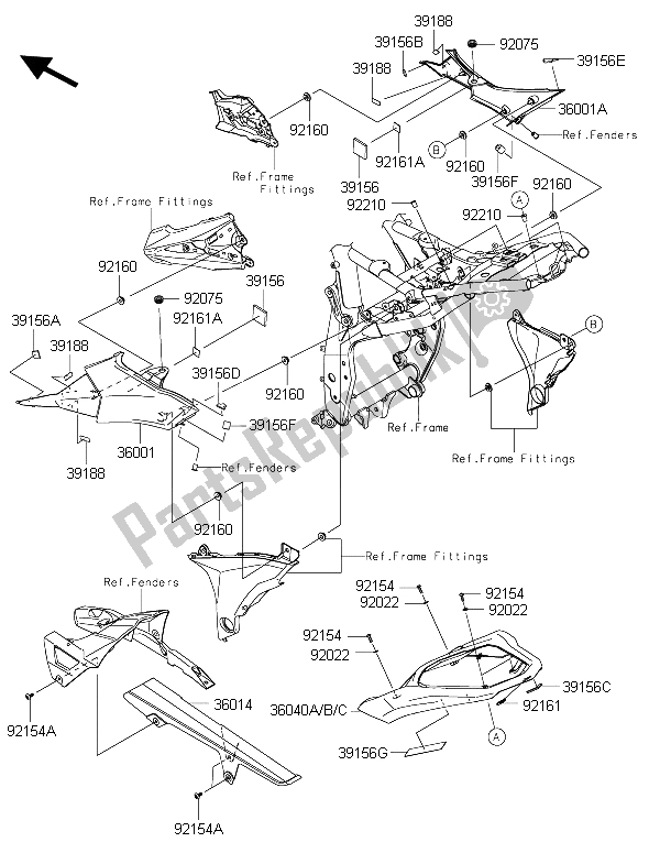 Tutte le parti per il Coperture Laterali E Copertura A Catena del Kawasaki Z 800 ABS 2015