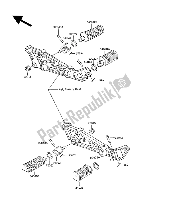 Tutte le parti per il Poggiapiedi del Kawasaki GPZ 305 Belt Drive 1986