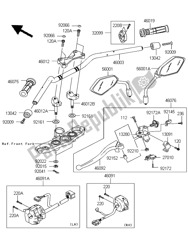 All parts for the Handlebar of the Kawasaki Z 750R 2011