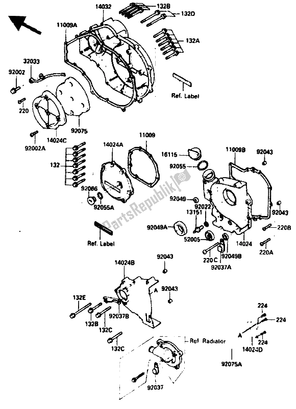 All parts for the Engine Cover of the Kawasaki GPZ 750R 1985