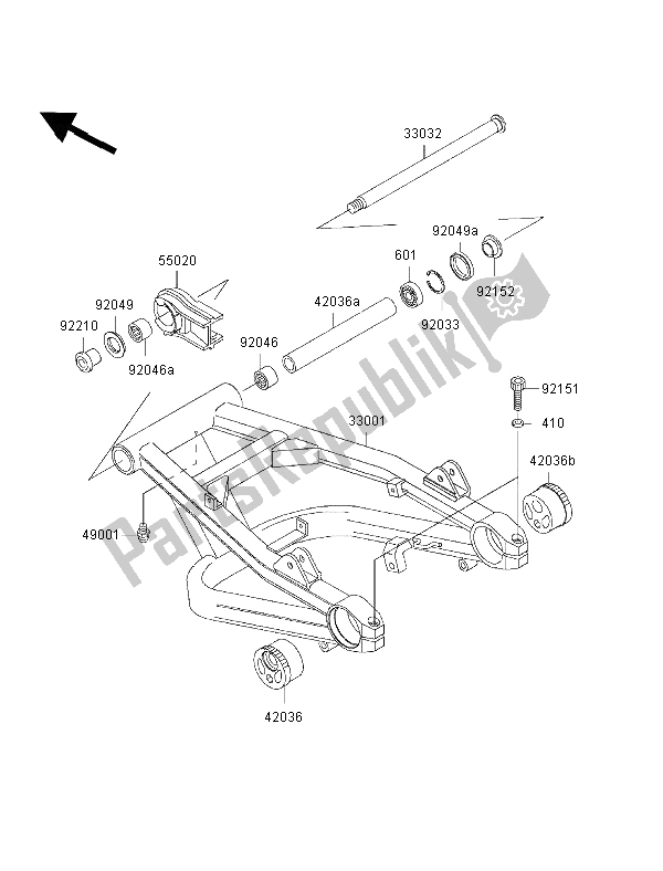 All parts for the Swingarm of the Kawasaki ZRX 1200R 2002