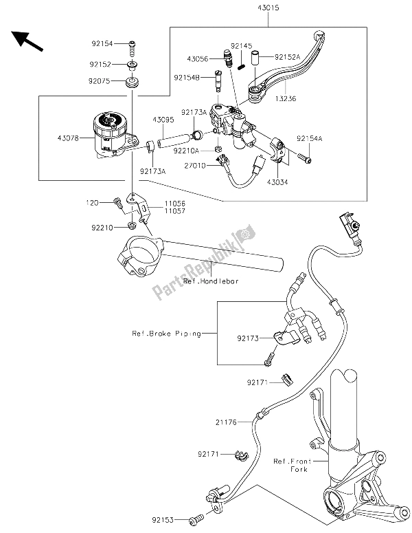 Tutte le parti per il Pompa Freno Anteriore del Kawasaki Ninja H2R 1000 2015