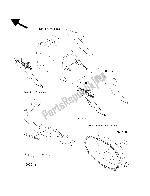 All parts for the Decals (green) of the Kawasaki KVF 400 2000