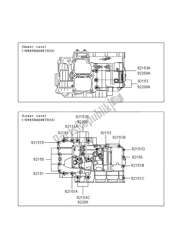 Alle onderdelen voor de Carterboutpatroon (er650ae057323) van de Kawasaki ER 6N 650 2006
