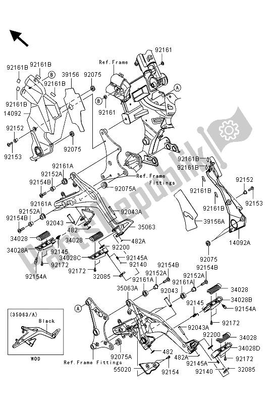 Alle onderdelen voor de Voetsteunen van de Kawasaki ER 6F ABS 650 2013