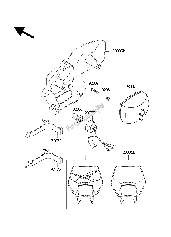 All parts for the Headlight of the Kawasaki KLX 650R 1995