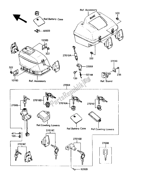 Alle onderdelen voor de Contactschakelaar van de Kawasaki Voyager XII 1200 1989