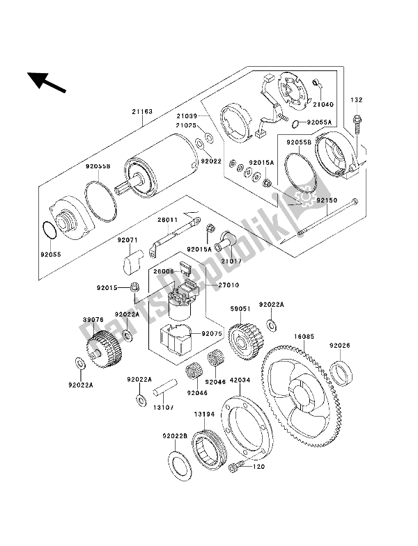 All parts for the Starter Motor of the Kawasaki KLX 650 1994