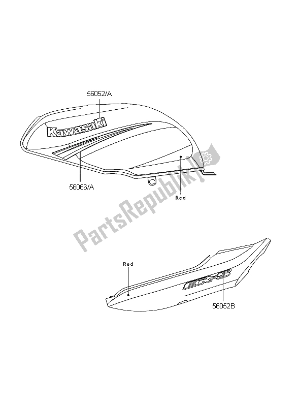 Tutte le parti per il Decalcomanie (rosso) del Kawasaki ER 5 500 2004