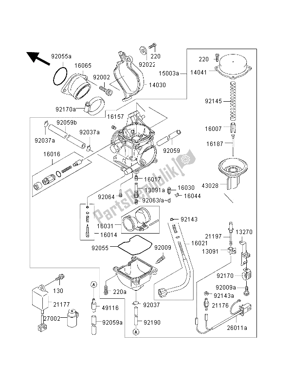 Tutte le parti per il Carburatore del Kawasaki KVF 300 Prairie 4X4 2002